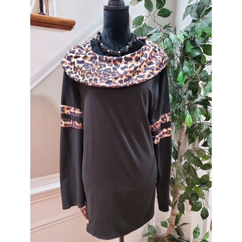 Women Multicolor Cotton Cowl Neck Long Sleeve Pullover Casual Sweater Size 2XL